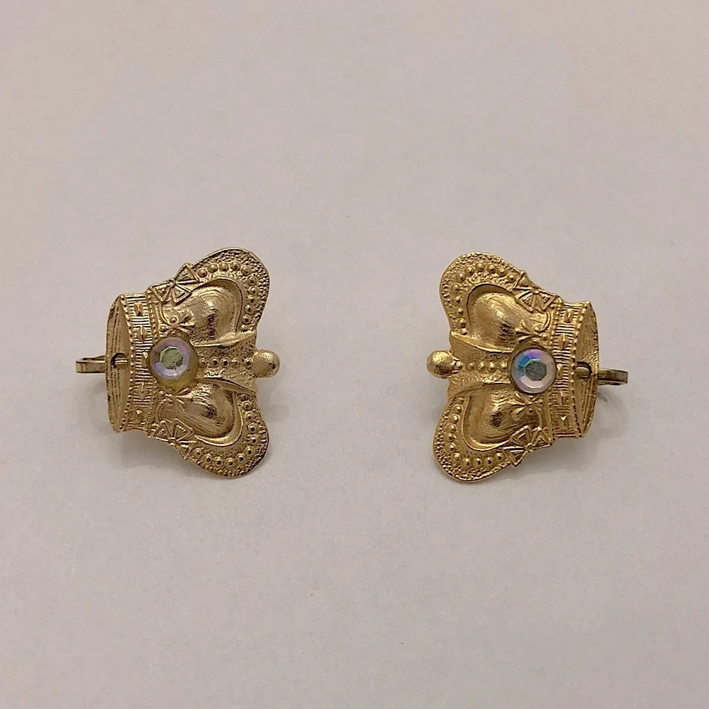 ⭐️ Vintage Gold Crown And Rhinestone Screw-Back Clip-On Stud Earrings